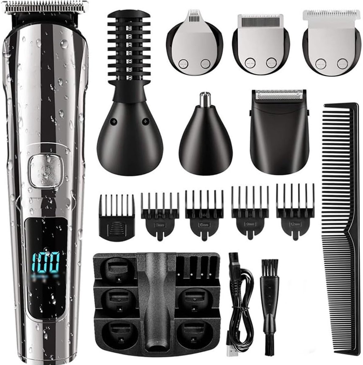 KZQ 6-in-1 oplaadbare tondeuse met LCD-scherm - Waterdicht en afwasbaar - Elektrische schaar en multifunctionele haar trimmer - Voor thuis en professioneel gebruik