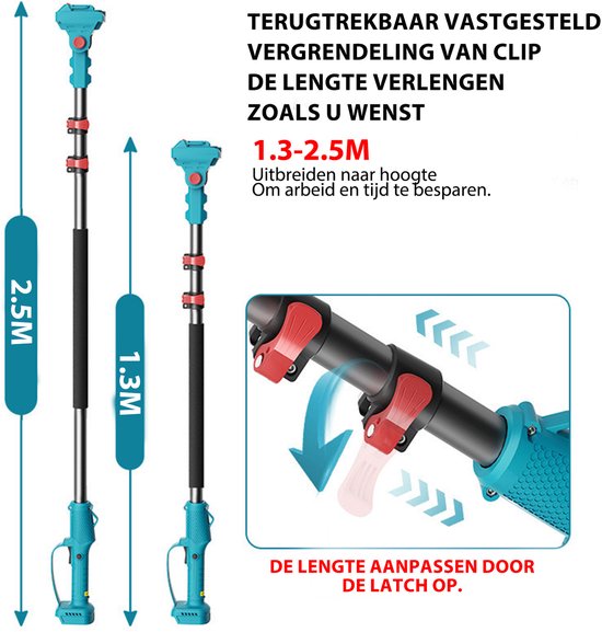 Mini Accu Kettingzaag met Telescopische Verlengsteel - 18V 3000mAh (2 Accu's + Lader) - Draadloze Astzaag voor Tuin Snoeien, Incl. Extra Ketting, Veiligheidsuitrusting van MINI — afbeelding 3