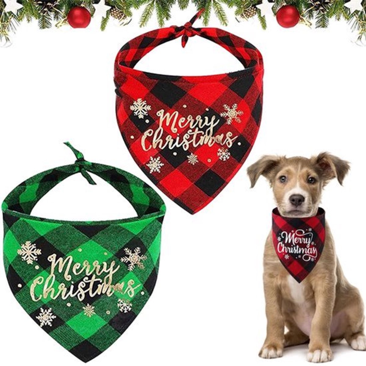 Allecto - 2 stuks - Kerstbandana voor huisdieren - Zacht katoen