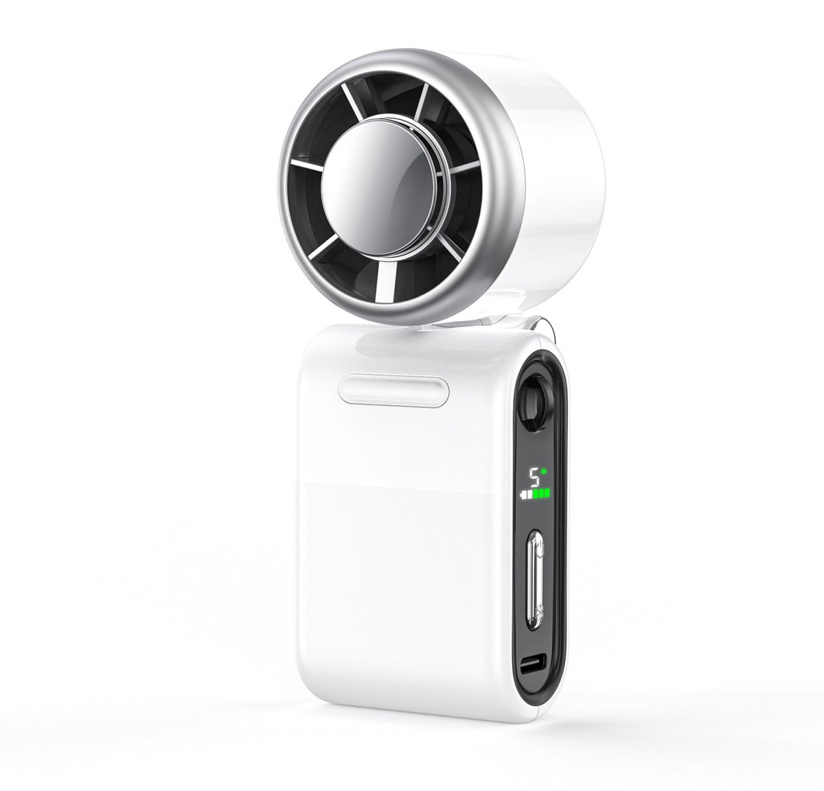 LISM-Mini draagbare turboventilator – Compact maar krachtig, duurzaam, 5-standen oplaadbare ventilator, perfect voor buitenactiviteiten en als cadeau voor zowel mannen als vrouwen (wit).