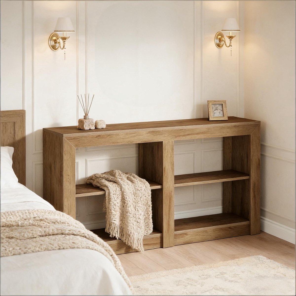 FloraGrace Consoletafel - Met Opbergruimte En Rustieke Uitstraling - Voor Hal En Woonkamer - MDF - 140 Cm - Naturel Walnoot