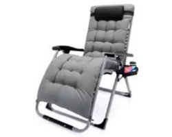 Campingstoel-Strandstoel-72cm Opvouwbare Zero Gravity Loungestoel Plus Size -Draagvermogen 160kg- Hoofdsteun-bekerhouder-Metaal-GRIJS.