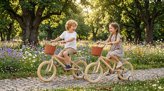 16 Inch Vintage Kinderfiets Beige - Met Zijwieltjes, Mandje, Dubbele Remmen - Verstelbaar Zadel (58-68 cm) - Stevig Stalen Frame - Geschikt voor 5-9 Jaar, Jongens & Meisjes — afbeelding 5