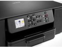 Close-up van het bedieningspaneel van een zwarte Brother printer met display en knoppen.