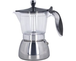 Koffiezetapparaat - Espressomaker Moka - Heerlijke Koffie Maken - Transparante Pot - 6 Kopjes - Zilver