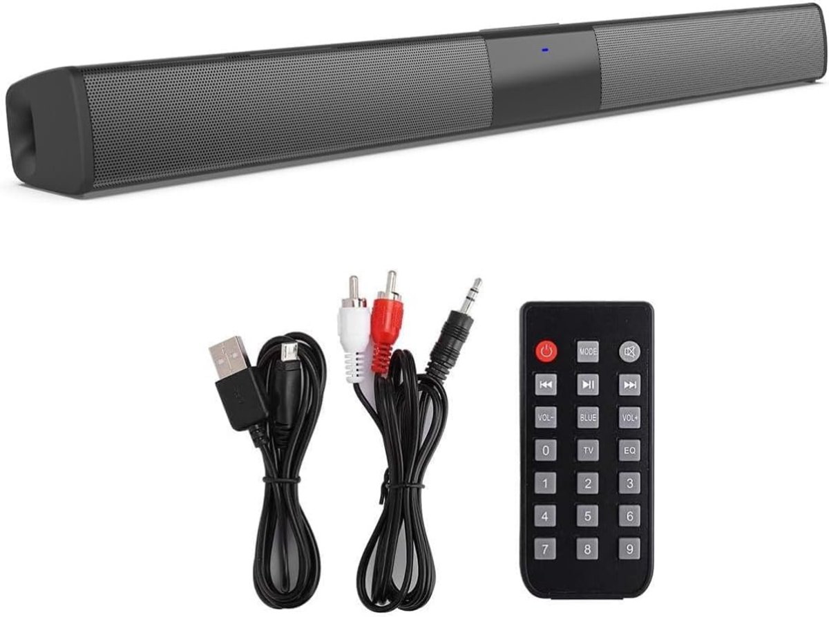QORA® Soundbars – Soundbar met DSP-Technologie – Speaker met Bluetooth -Soundbar met Subwoofer – Soundbar PC – AUX – USN – TF-Kaart- met Ingebbouwde Microfoon – Klein - Zwart- 59cm x 9cm x 9cm