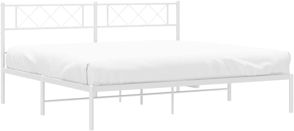 Metalen Bedframe - Ledikant Hoofdbord - Slaapkamer Inrichting - Robuuste Constructie - 180x200 cm - Wit