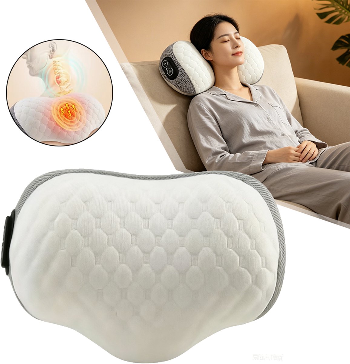 Nekmassagekussen Met Warmtefunctie - Elektrisch Warm Kompreskussen - Massagekussen Met Vibratie - Pijnverlichting In De Nekspieren