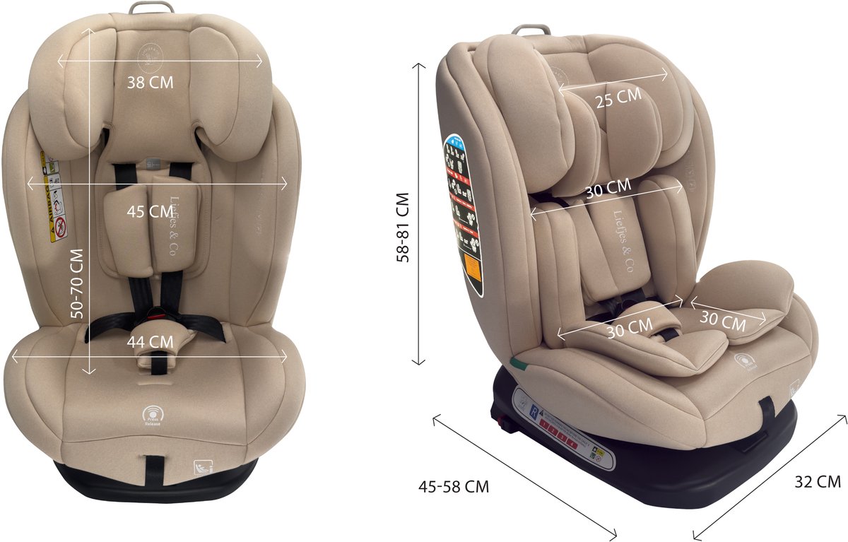 Liefjes & Co Growsafe Autostoel – i-Size 4-in-1 – 360° Draaibaar – ISOFIX & Top Tether – Groep 0/1/2/3 (40–150 cm) Beige thumbnail 6