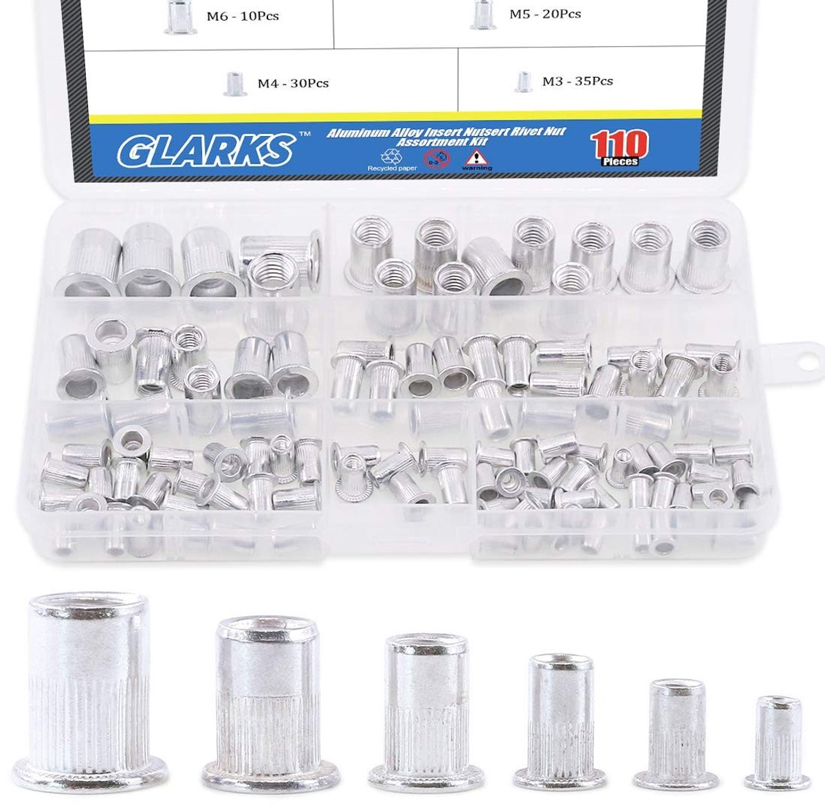 110-delige Assortiment Set van Non-Muttern in Aluminium Legering, M3 tot M10, Voor Diverse Toepassingen en Klussen