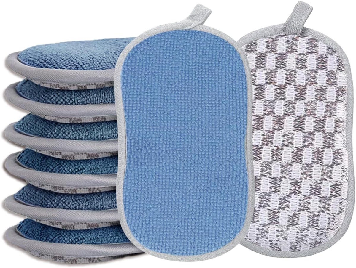 Herbruikbare Schoonmaak Sponsen - 8 Stuks Dubbelzijdige Microfiber Sponsen voor Afwas, Potten en Glas - Absorberend en Niet Krassend voor Keuken en Aanrecht
