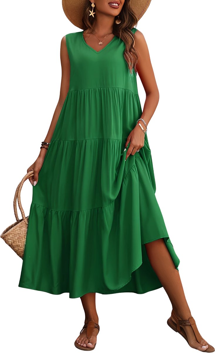 Currero Zomerjurk Dames Zomerjurken Volwassenen Vrouwen Midi Jurk Ibiza Stijl Sundress Dress L Groen
