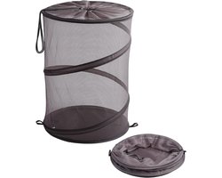 Grote Vouwbare Wasmand van Mesh, 42 Liter, Met Trekkoord voor Kleding en Speelgoed, Ideaal voor Reizen en Opbergen in Slaapkamer of Studentenhuis, Grijs