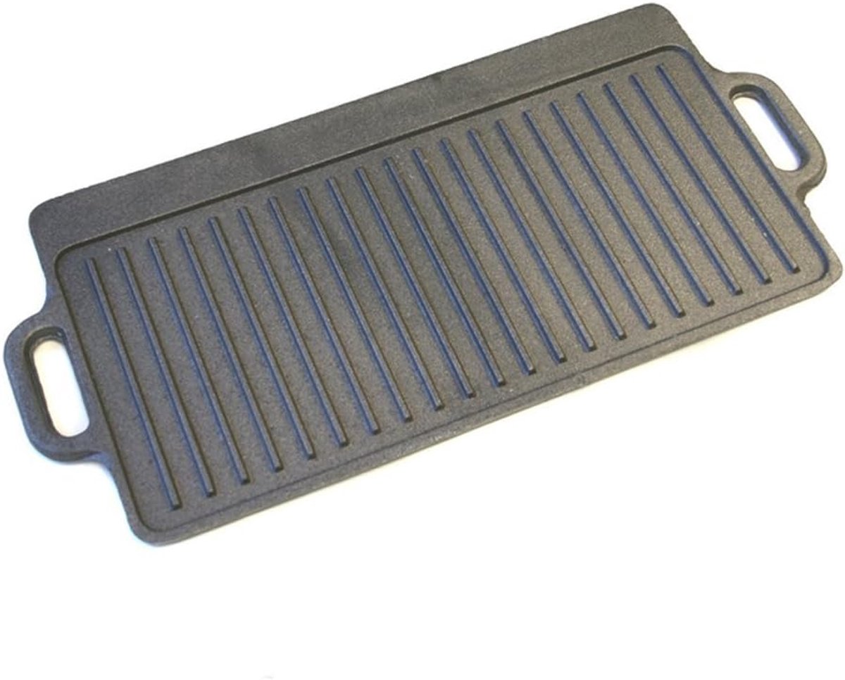 Gietijzeren Grillplaat - Bakplaat Grill - Koken op Inductie - Dubbelzijdig Oppervlak - 45 x 23 cm - Zwart