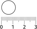 Grootte van de kauwtablet vergeleken met een liniaal, met 0 tot 3 cm.
