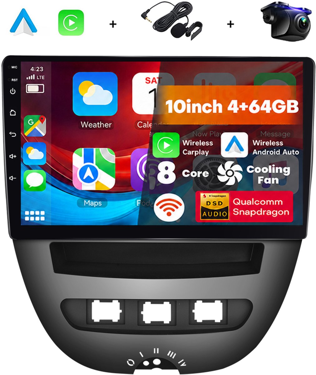Boscer 2 Din Autoradio - Geschikt voor Toyota Aygo, Peugeot 107 & Citroën C1 (2005-2014) - Draadloos Apple CarPlay & Android Auto - 8-Core Snapdragon - 10.1 Inch HD Touchscreen - WiFi, Bluetooth & USB - Achteruitrijcamera & Microfoon