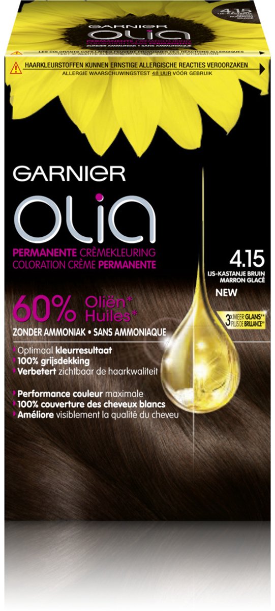 Bol.com Garnier Olia Kastanje Middenbruin 4.15 - Permanente Haarkleuring Zonder Ammoniak - Tot 100% grijsdekking - Haarverf aanbieding