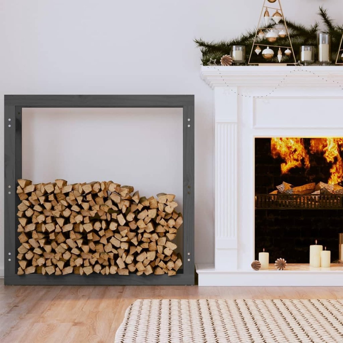 Houtrek - Houtopslag - Open haard - Massief grenenhout - 100x25x100 cm - Grijs
