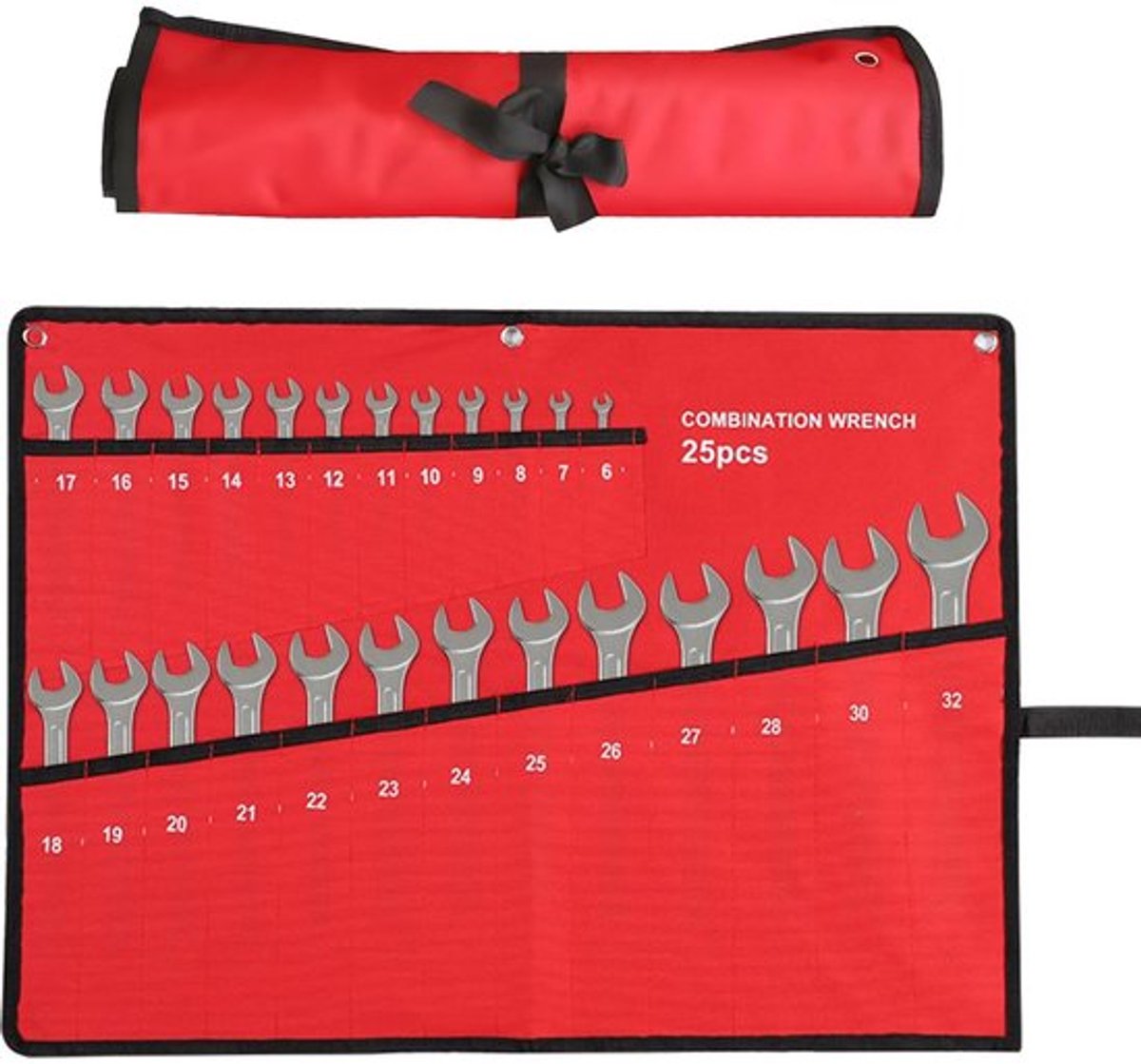 MTTProducts - Key Roll Organiser - Roll-Up Tool Bag - Rood - 25 Compartiments