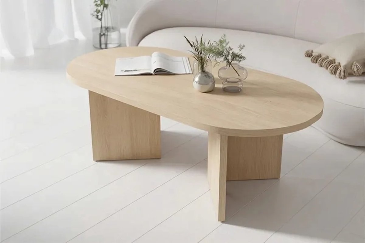 Woonenzo Ravi - Salontafel - Ovaal - Licht Eiken - Hout look - 130cm - Scandinavisch - Japandi
