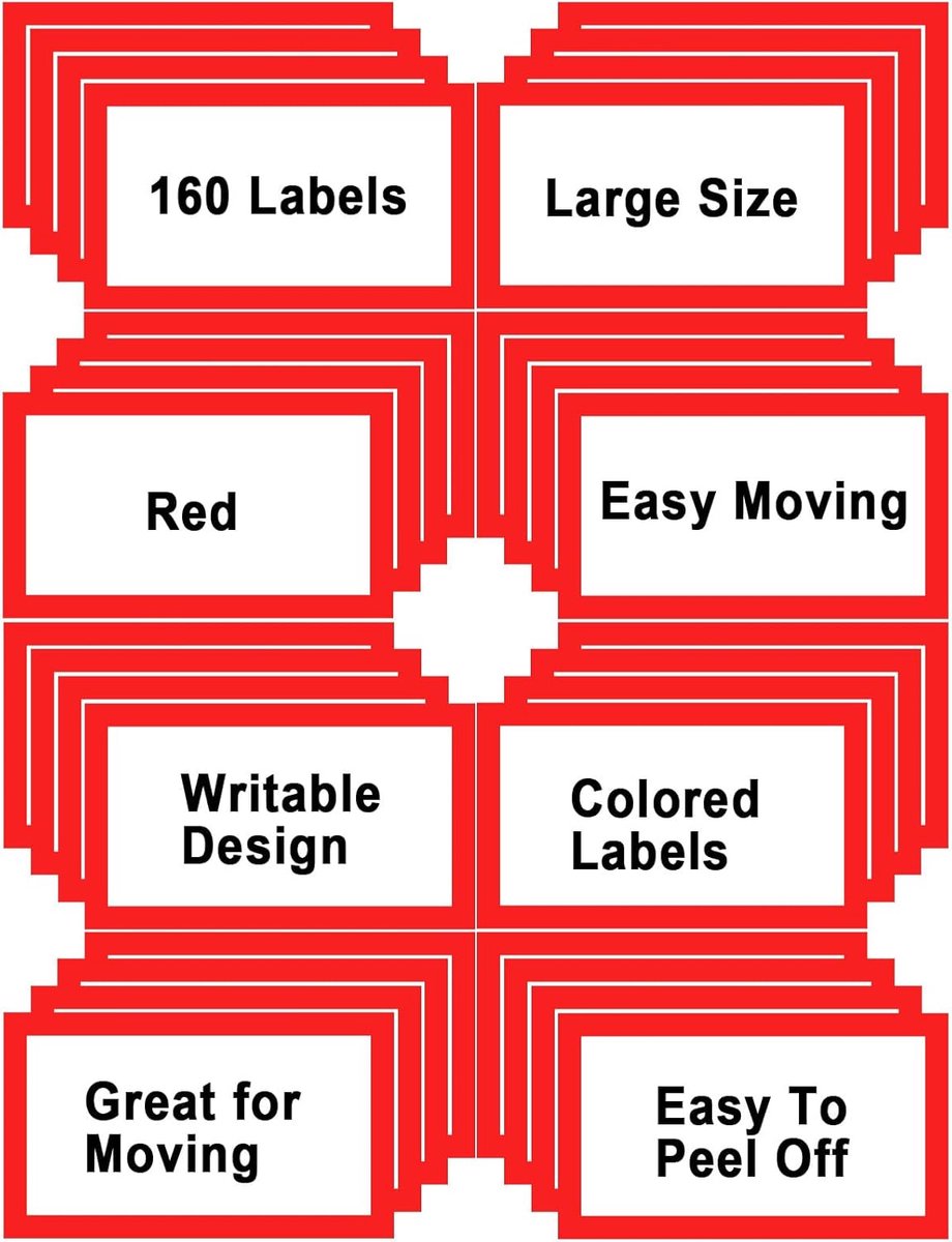 Verhuisdozen Etiketten - Labels Stickers - Dozen Organiseren - Groot Formaat Ontwerp - 160 Stuks - 8 Kleuren