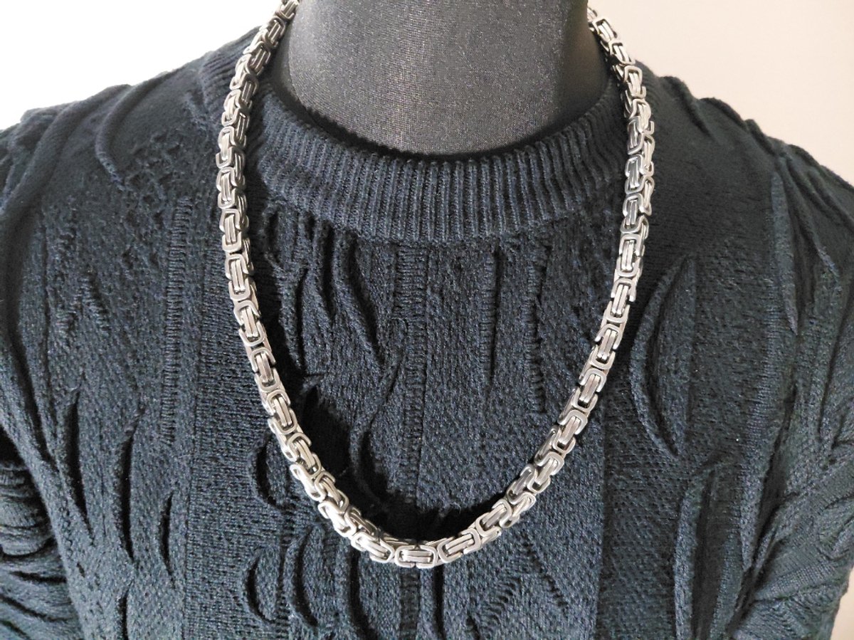 Ice Wolf - Koningsketting (Byzantine Chain) – Stainless Steel – Zilverkleurig – 8 mm – 70 cm