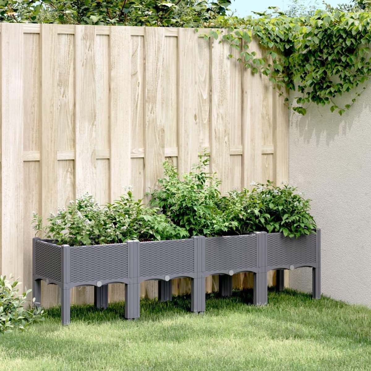 Plantenbak met poten - Grote tuinbak - Planten Kweken - Ruime capaciteit - 160 x 40 x 42 cm - Grijs
