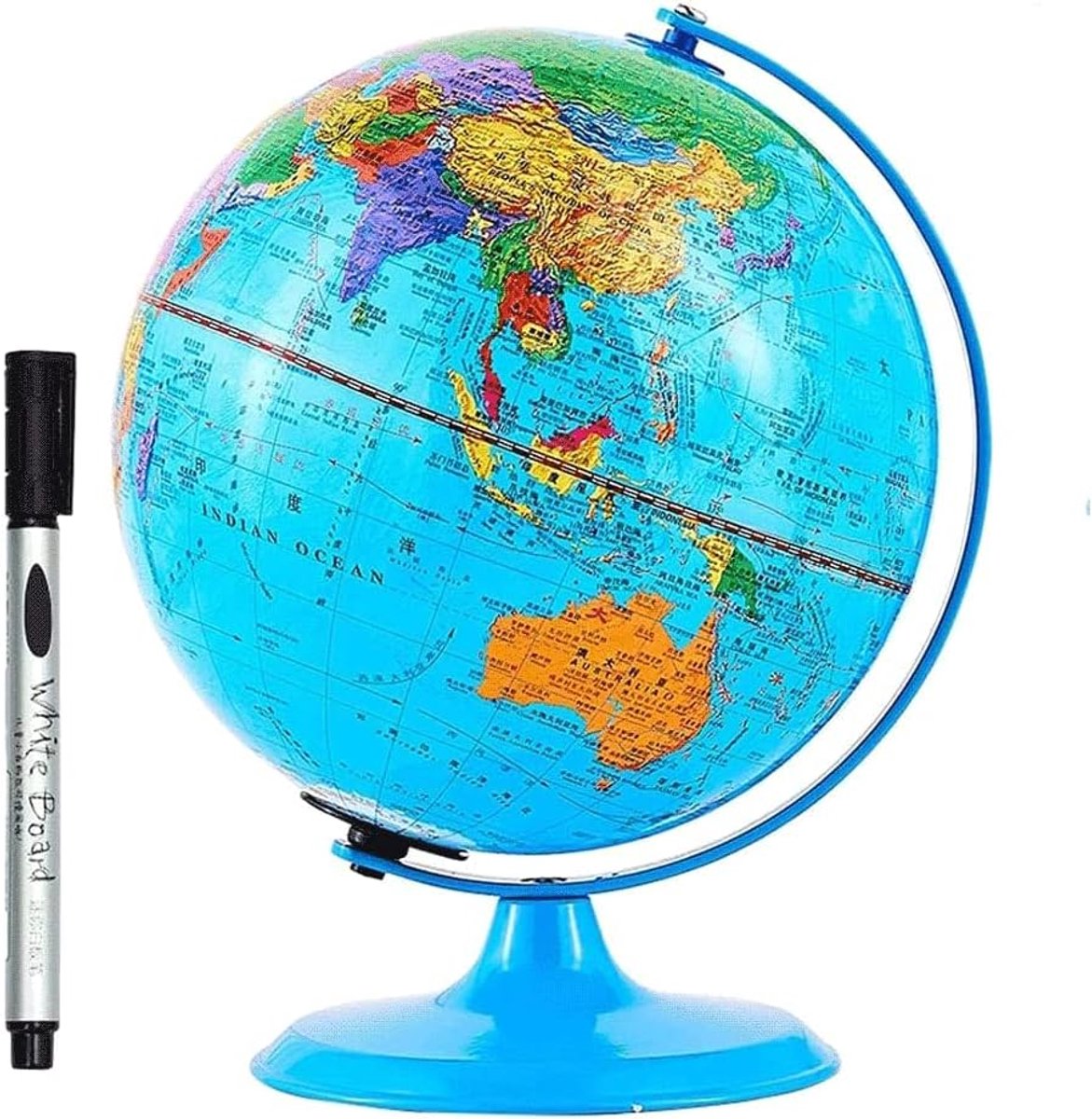 Educatieve Wereldbol - Aardrijkskunde Leerhulpmiddel - Geografie Leren - Vijf Kaartlagen - 32 cm Hoog - Meerkleurig
