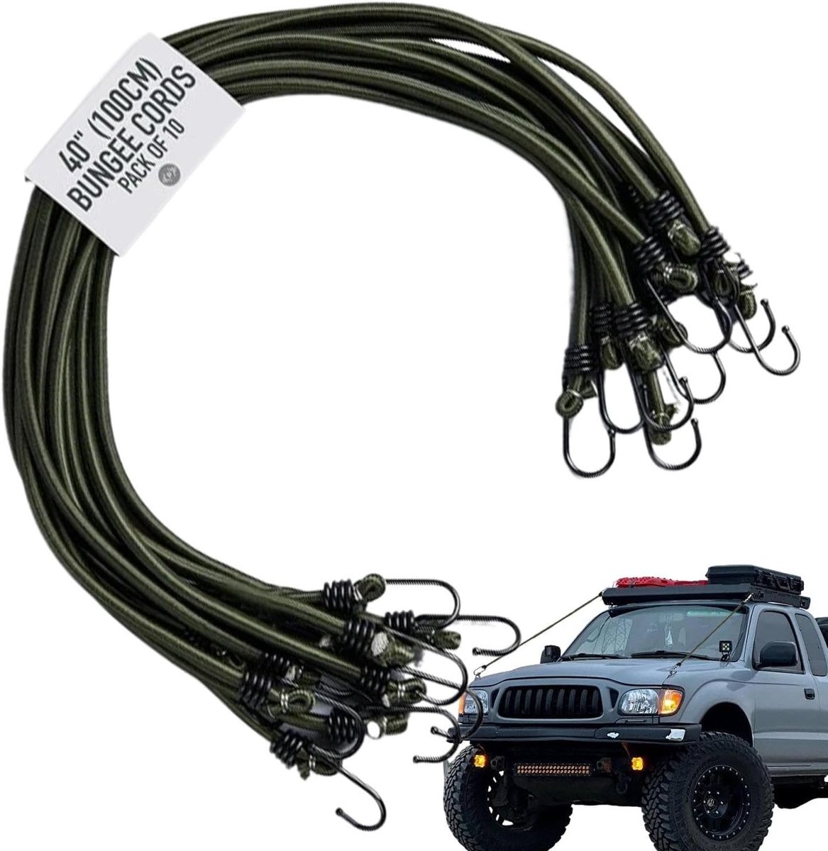 Bungee Koorden - Spanbanden Elastisch - Lading Zekeren - Met Dubbele Haken - 100 cm - Legergroen