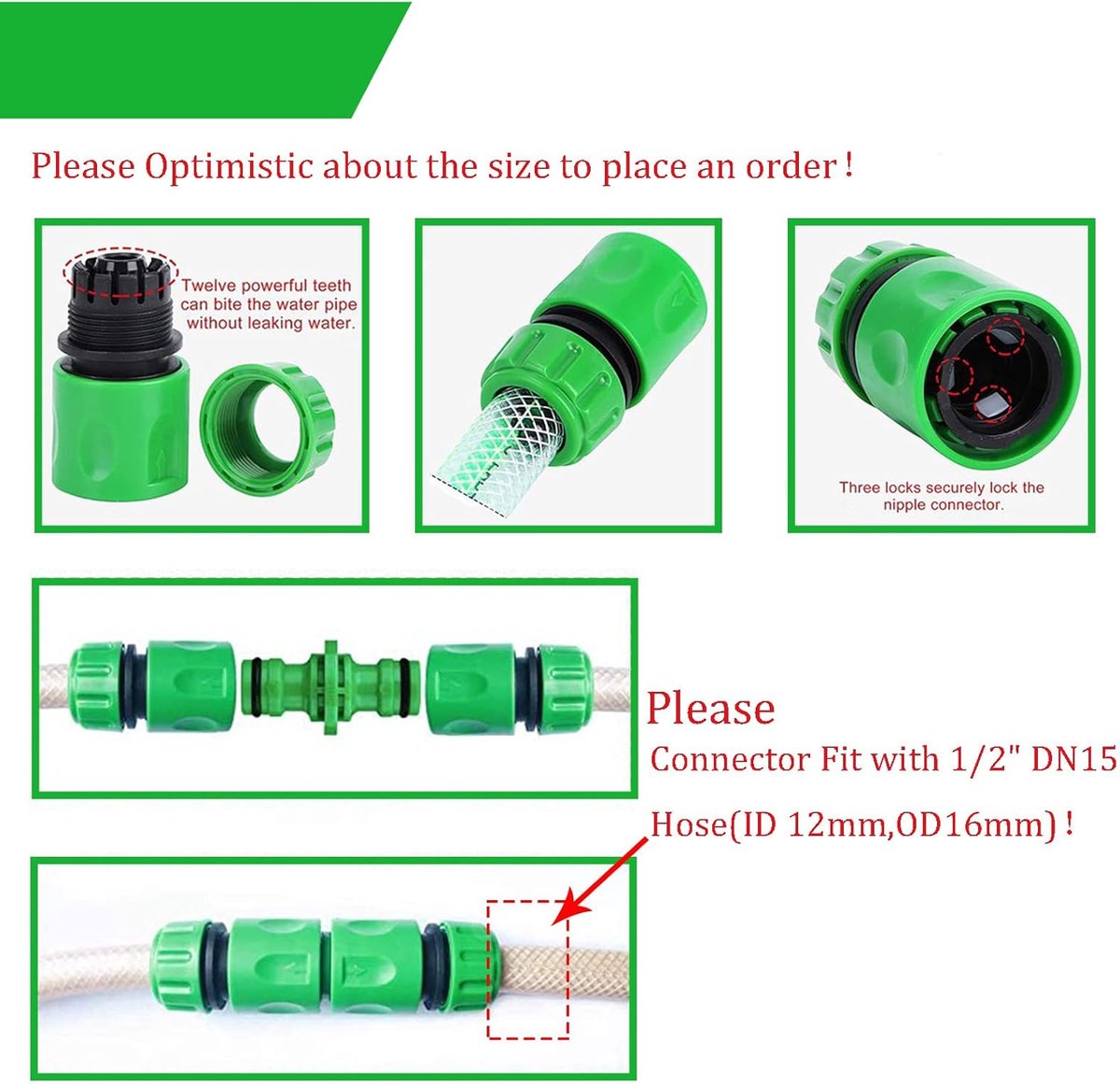 Tuinslang Koppeling Set - Tuinslang Koppelingen - Universele Tuinslang Koppeling Set - 28-Delige Slangaansluiting Set - met Snelkoppeling 1/2 Inch - Duurzame ABS Slangverbinder - met O-Ringen en Sluitringen - Groen – foto 8