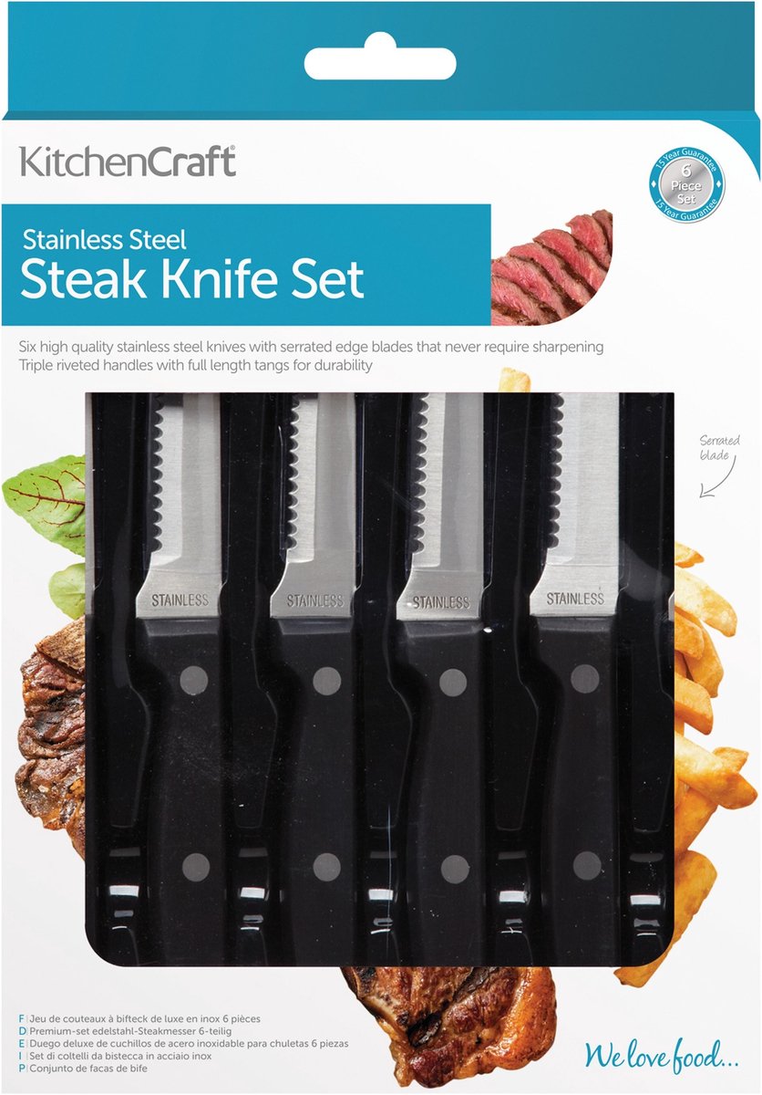 Solidchoice - Set van 6 RVS Steakmessen met Sterke Bladen