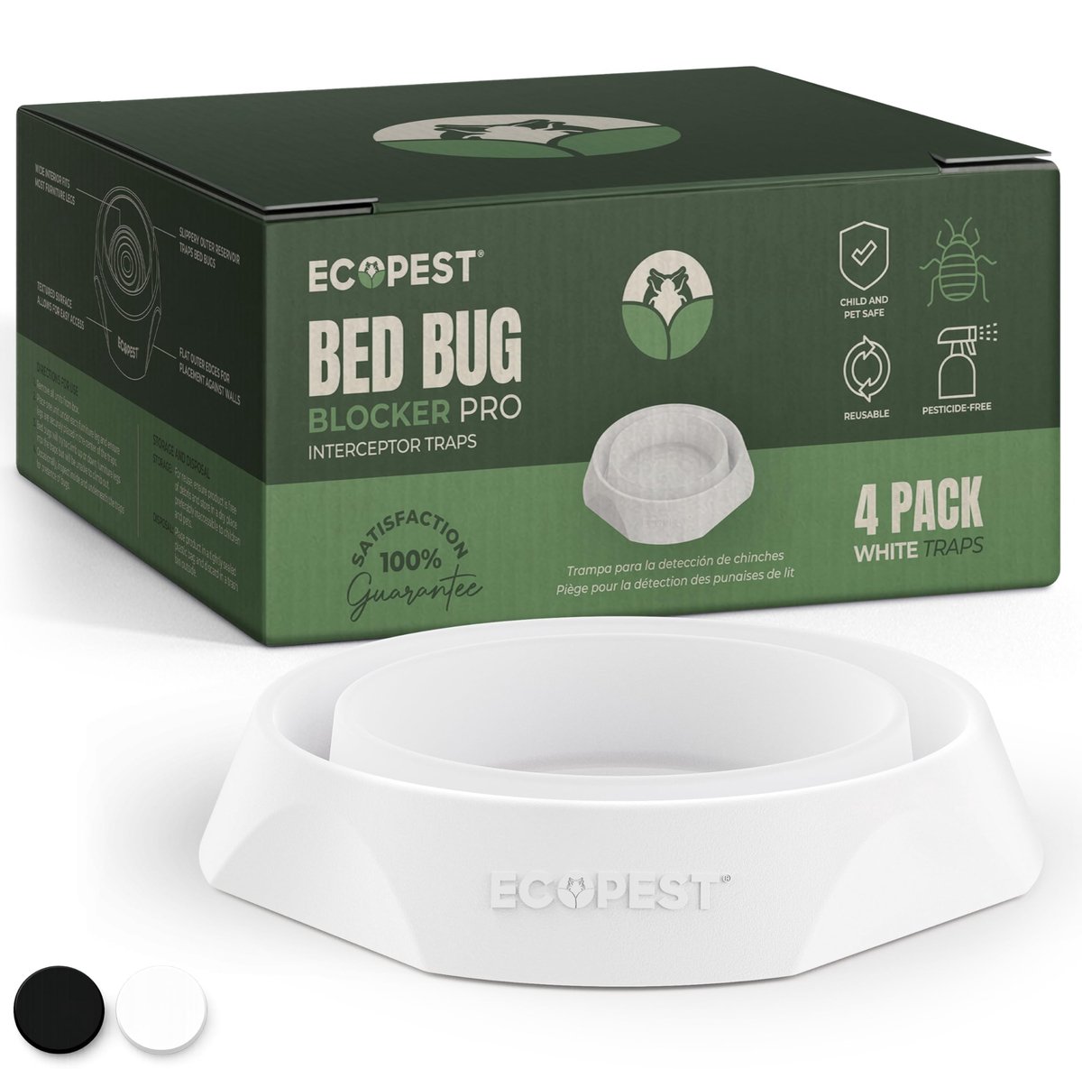 Solidchoice - Set van 4 Bedbug Vallen voor Bedpoten - Insectenval en Monitor Wit