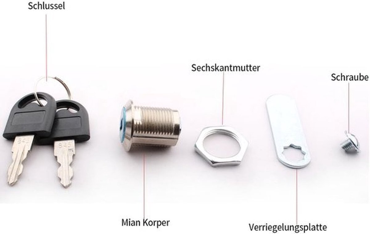 Brievenbusslot 20 mm - Kastslot - Meubelslot - Kastsleutel - 5 Camsloten - 10 Sleutels - Zinklegering