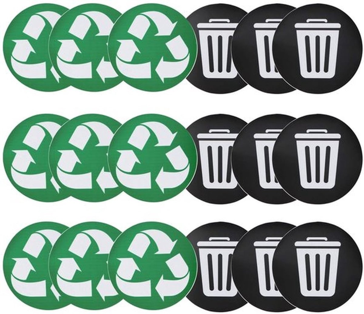 Recycle Sticker - 18 Stuks - Waterdichte Prullenbaksticker - Zelfklevende Sticker - Mat Gelamineerd PVC - Diameter 12,5 cm - Vuilnisbaksticker