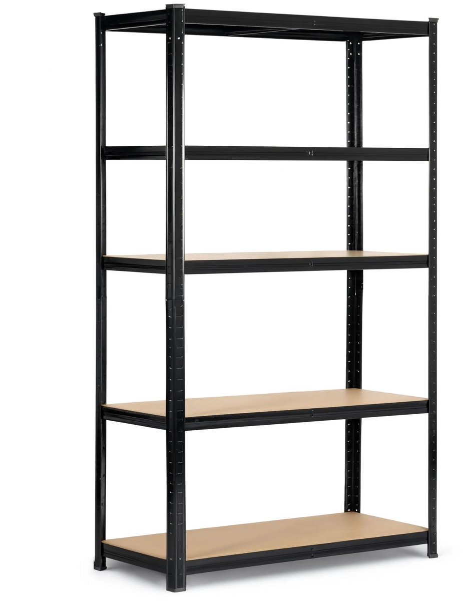 HUSH Living - Metalen Opbergrek - 180x90x40cm - Stellingkast - Voorraadkast - 5 MDF Planken - 175kg per Plank - Zwart