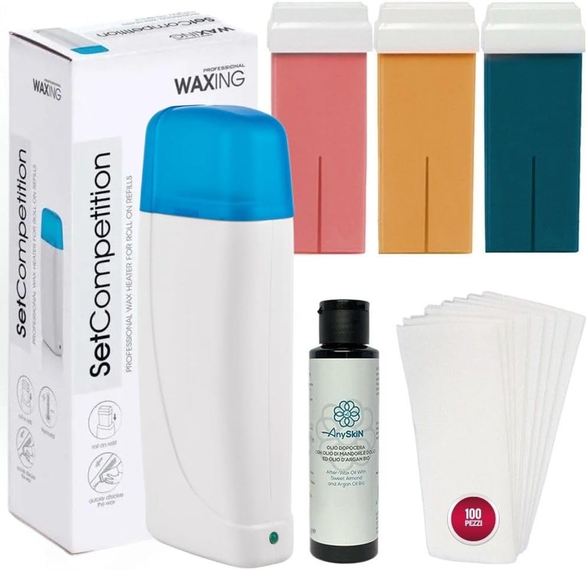 Waxverwarmer Set - Zwart - Inclusief 3 Navulrollen en 100 Ontharingsstrips - Voor Professioneel Gebruik Thuis