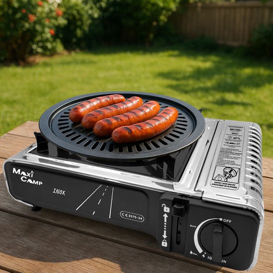 MaxiCamp - Campingkooktoestel INOX - 2100 W - met grillplaat en windscherm — afbeelding 4