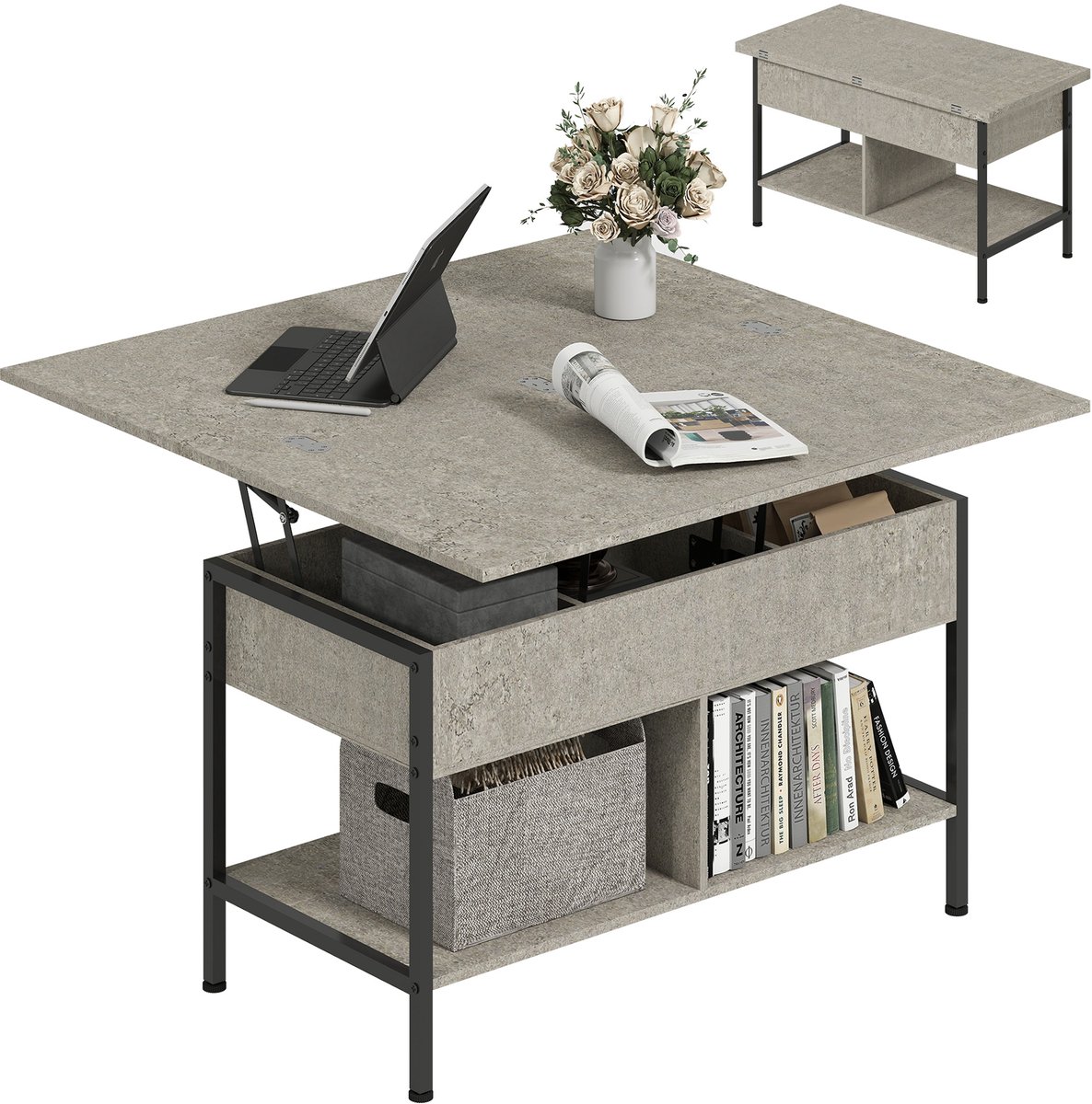 HOMCOM Salontafel - Spaanplaat - 98x49x55cm - Grijs