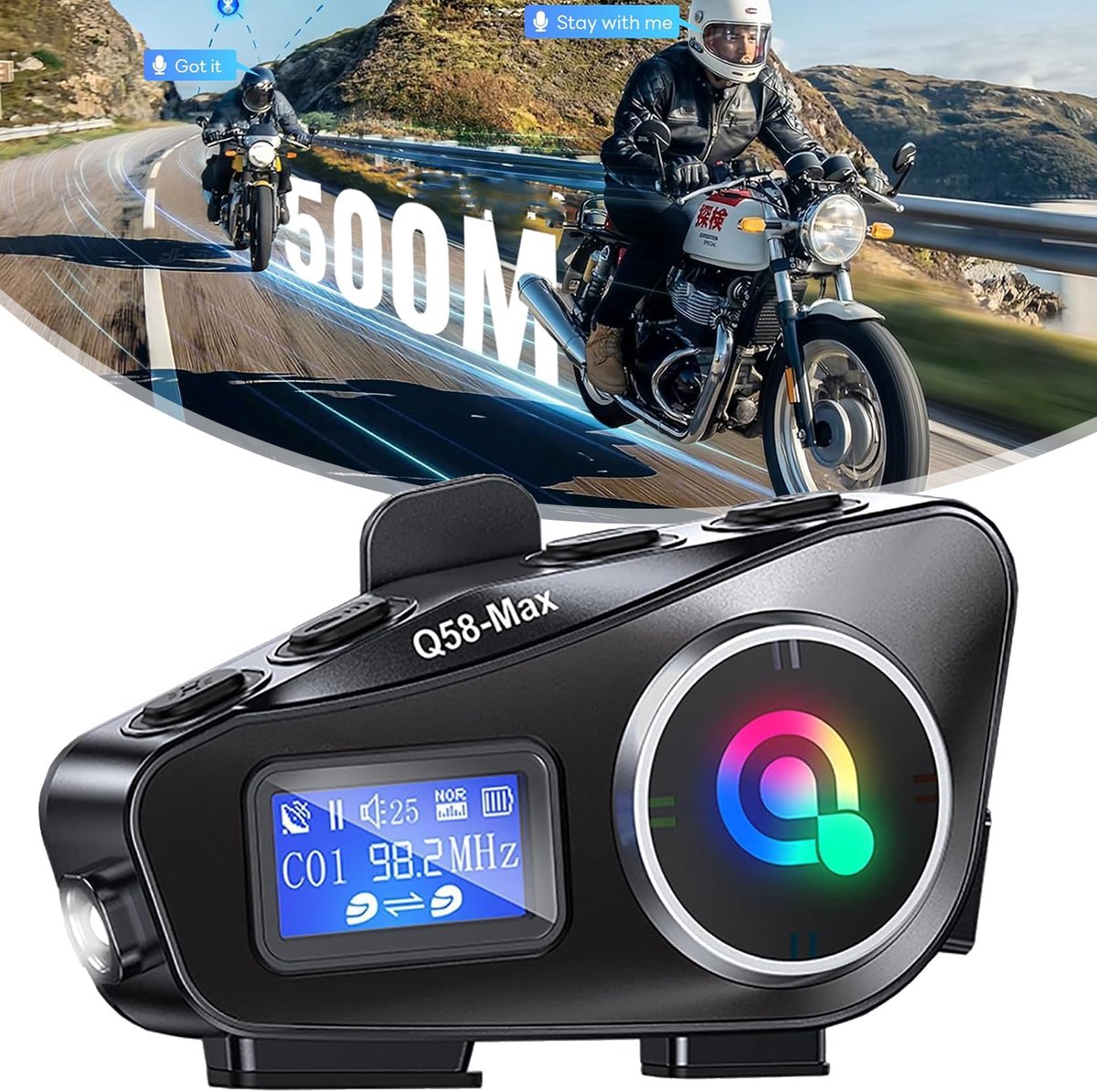 Motorfiets Bluetooth-Headset - Bluetooth-Headset Voor Helm - Q58 MAX Motorfiets Intercom Headset - IP65 Waterdicht