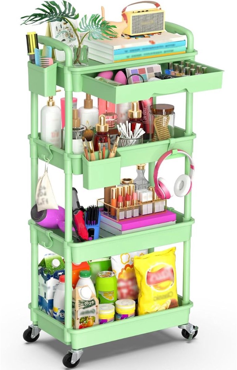 LNMsolutions® Keukentrolley - Keukentrolley Op Wieltjes - Badkamer Organizer - Groen - 39cm x 27cm x 105cm