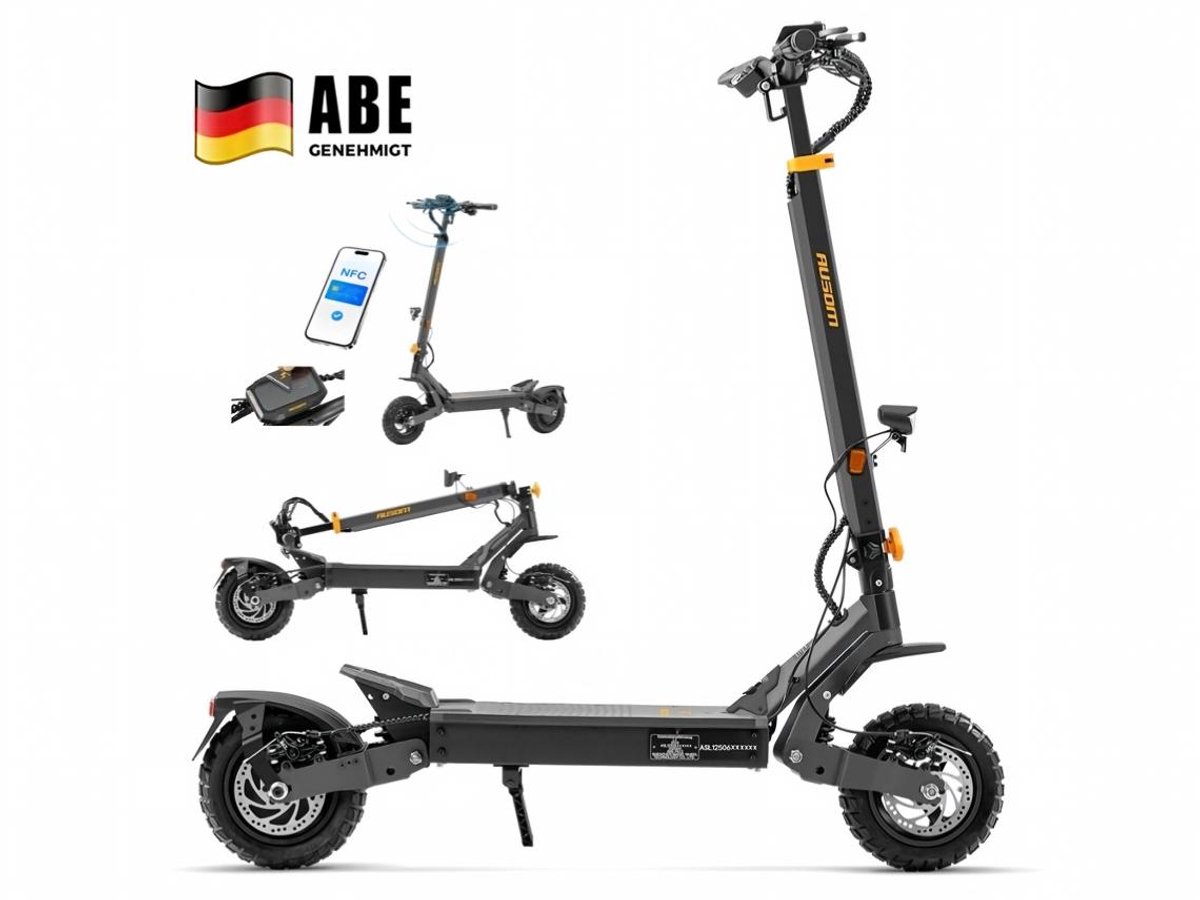 Ausom L1 ABE 2026 NIEUW MODEL 20.8Ah elektrische step – eKFV & ABE-goedgekeurd (Duitse weg), 90 km actieradius, 998.4Wh batterij, 930W piek, 20 km/u, NFC+code, opvouwbaar, 10" tubeless, schijfremmen+E-ABS – ideale stadswoon-werkstep.