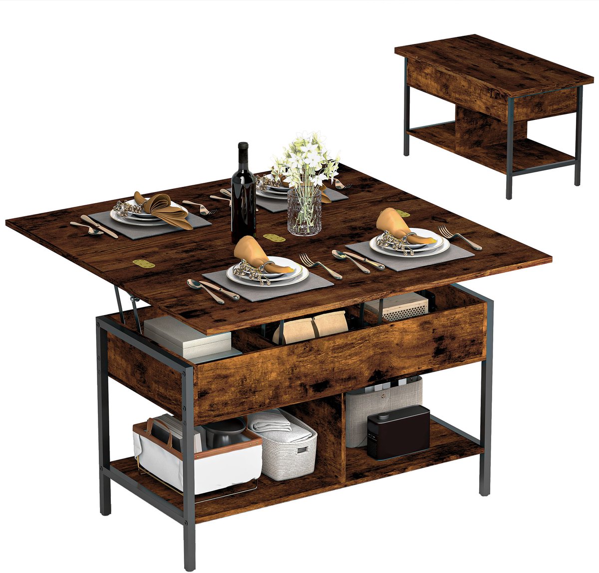 HOMCOM Salontafel - Spaanplaat - 98x49x55cm - Rustiek Bruin