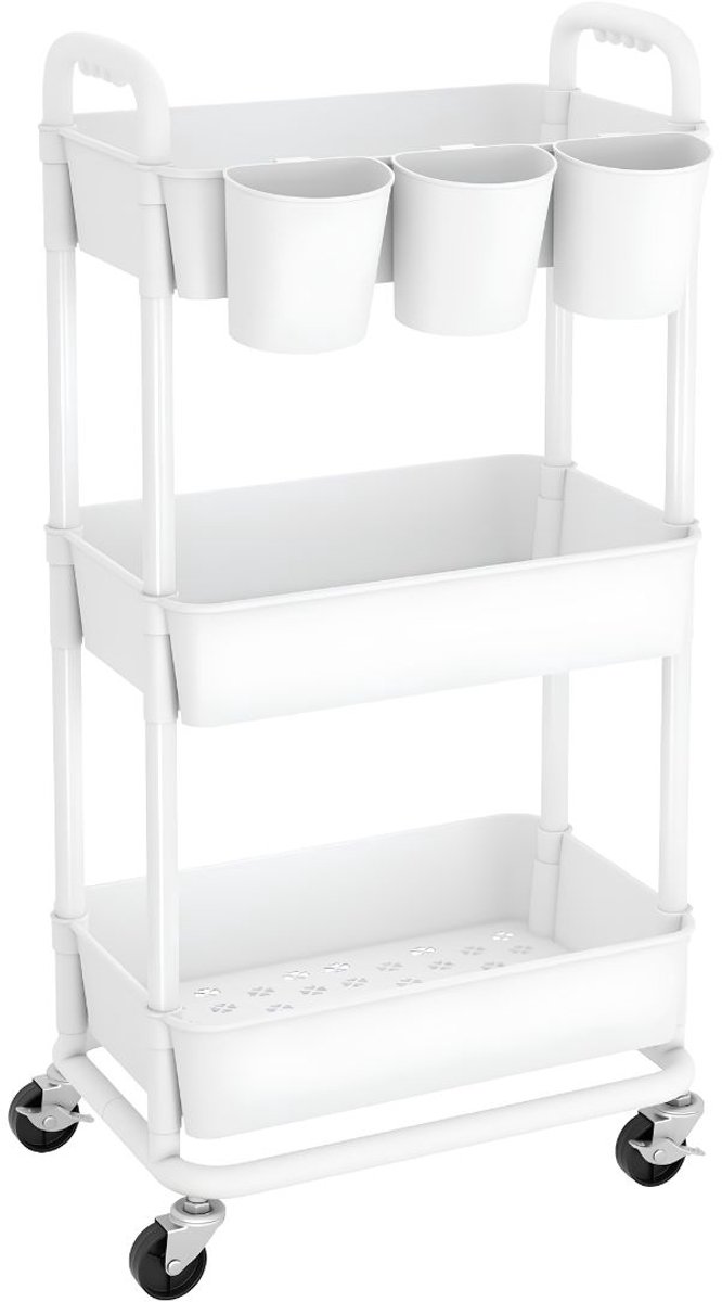 LNMsolutions® Keukentrolley - Keukentrolley Op Wieltjes - Badkamer Organizer - Wit - 28cm x 40cm x 80cm