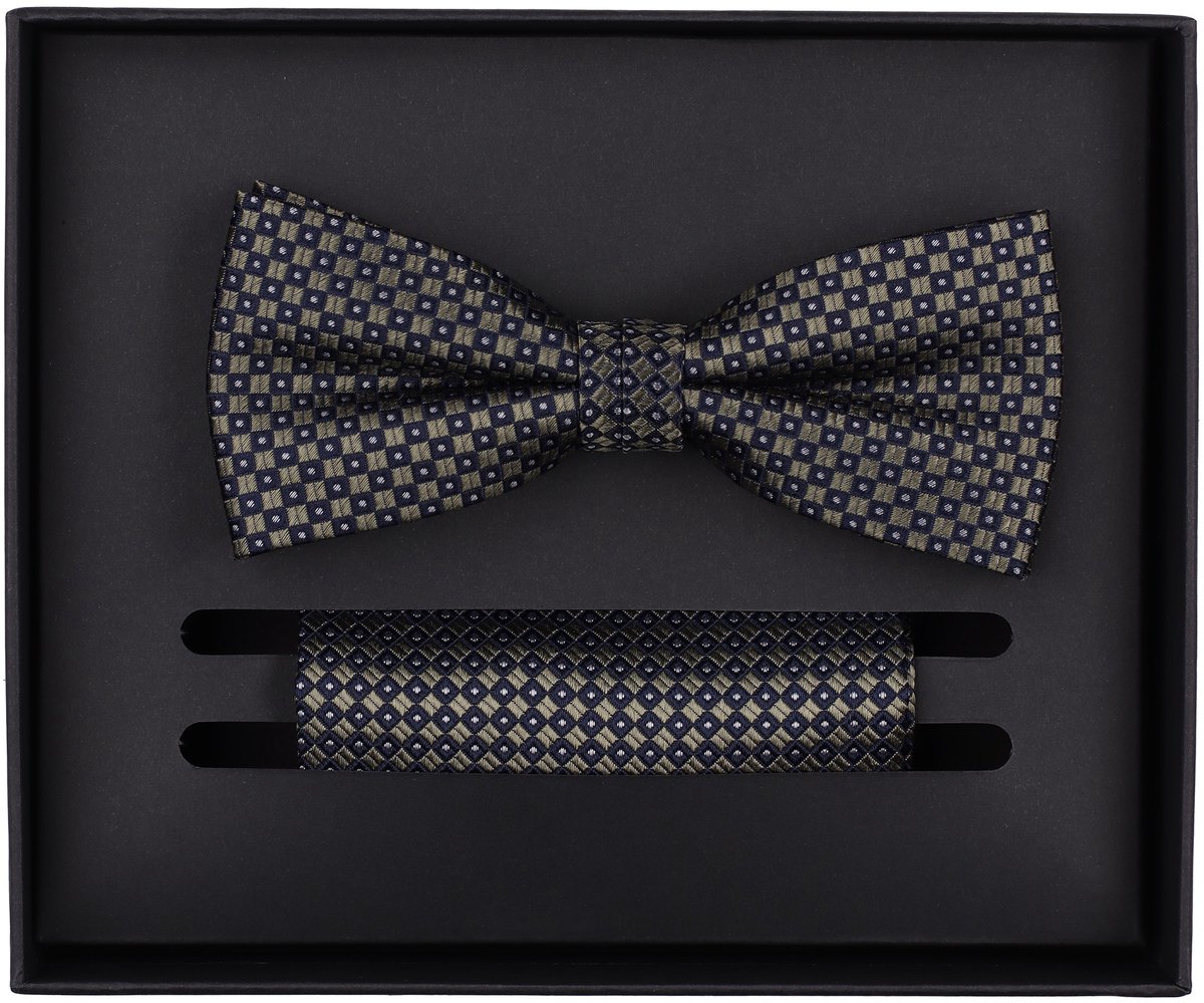 VENTI set met vlinderdas en pochet - groen met blauw en wit dessin