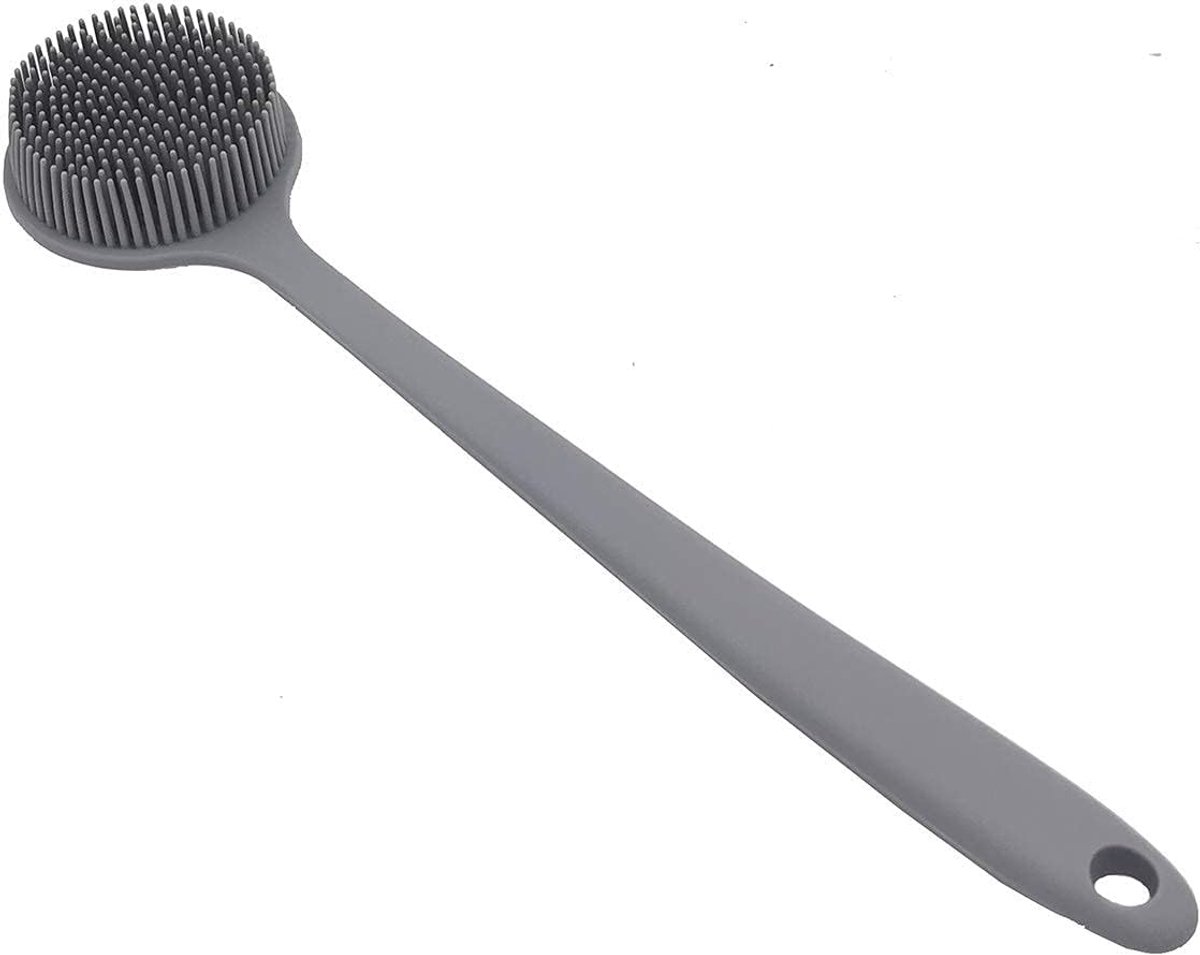 Lange Siliconen Rugborstel voor Douche en Bad - 38 cm - Grijze Lichaamsborstel voor Effectieve Reiniging en Exfoliatie