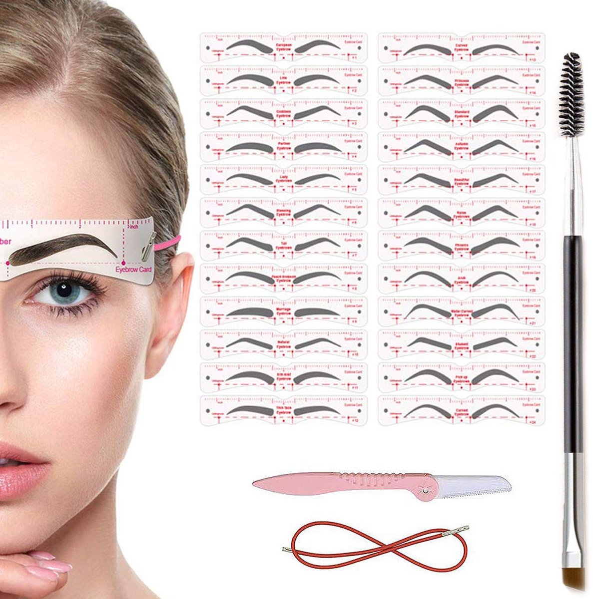 Solidchoice - Eyebrow Stencils Kit voor Beginners, 24 Stijlen met Borstel en Scheermes