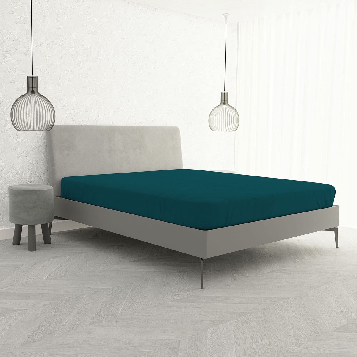 Solidchoice - Fitted Sheet voor Tweepersoonsbed in Petrol Groen