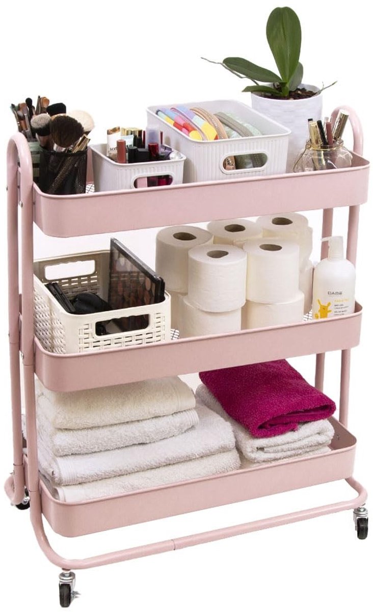 Solidchoice - Grote Metalen Organisatietrolley met 3 Planken en 4 Draaibare Wielen