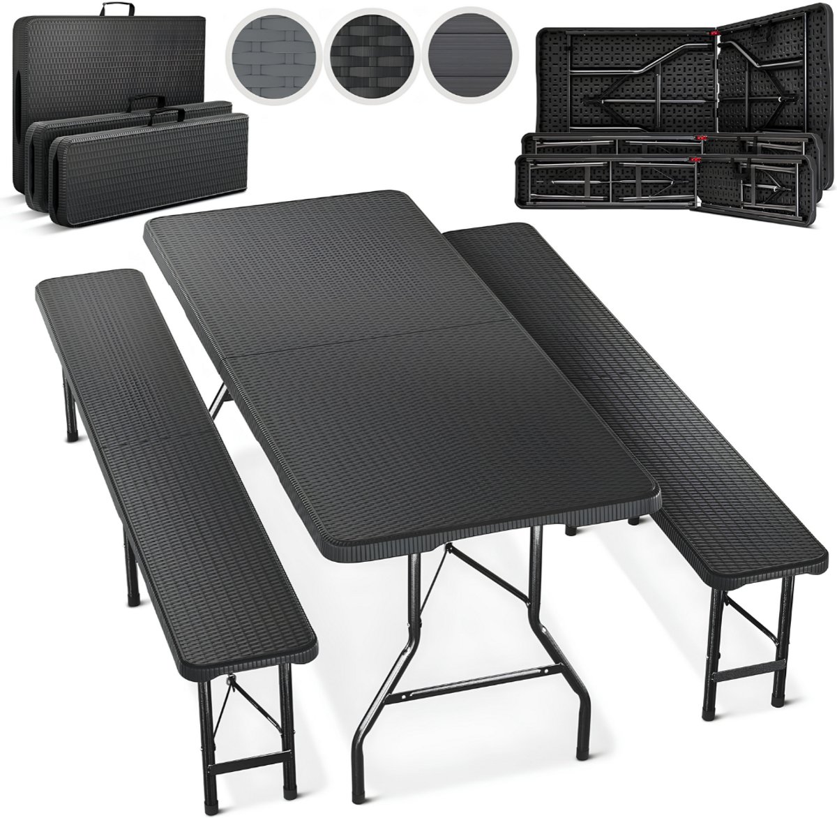 TYR® Tafel - Biertafel - Biertafel met Banken - Zwart - 90cm x 74cm x 8cm