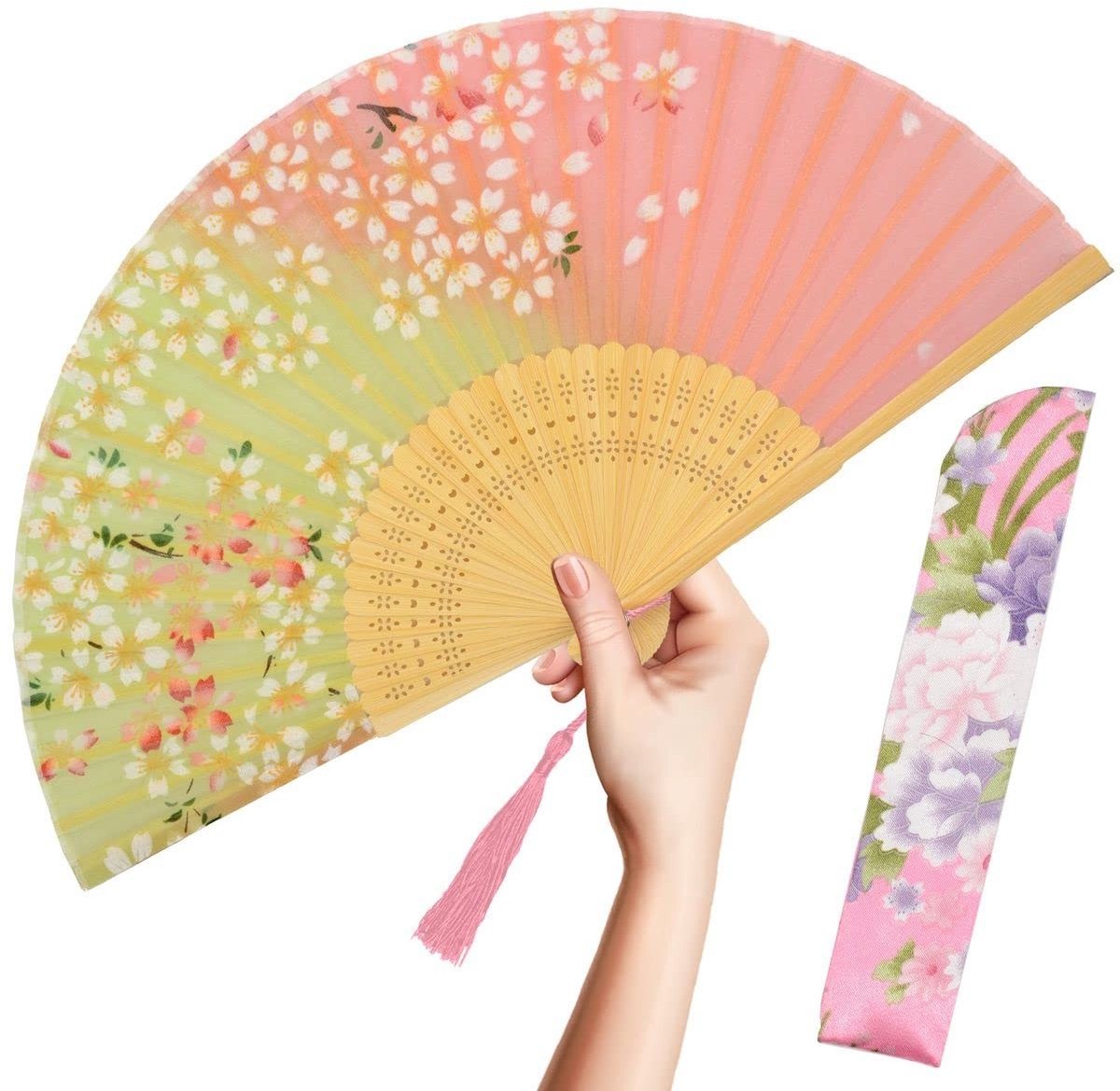 Solidchoice - Vouwbare Handventilator van Bamboe en Zijde - Vintage Stijl (Sakura)